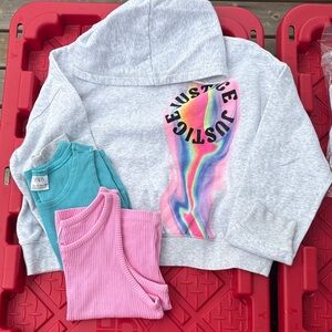 Bundle!! Justice Gray Hoodie with Rainbow Graphic w/ 2 Layering Tanks!
